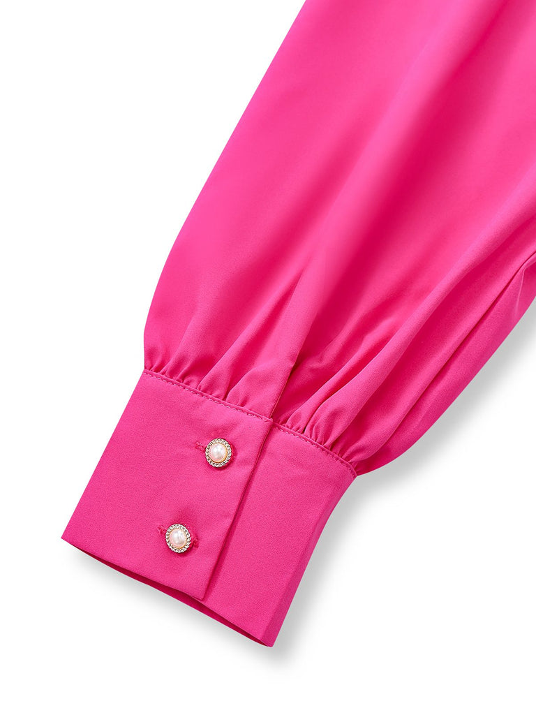 Rosa 1960er Solide Tiefer V Gürtel Laternenärmel Jumpsuit