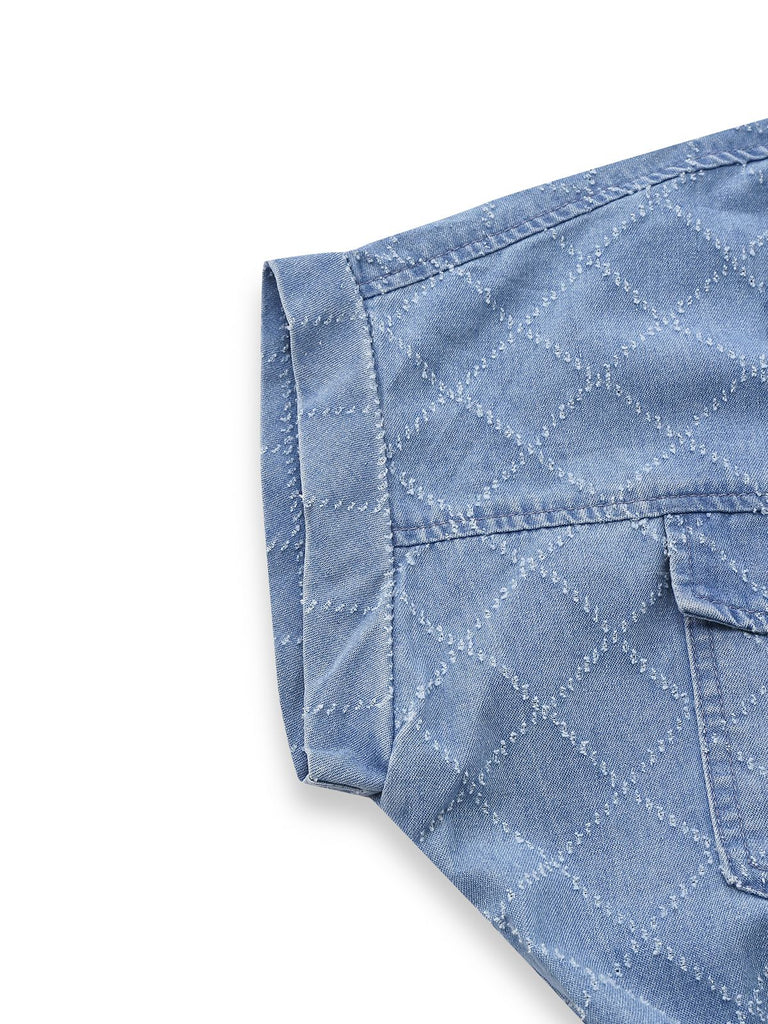 Blau 1980er Denim Durchgeknöpft Utility Romper