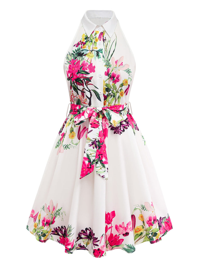 50er Shirtkleid mit Blumen-Print und Neckholder