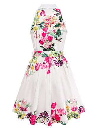 50er Shirtkleid mit Blumen-Print und Neckholder
