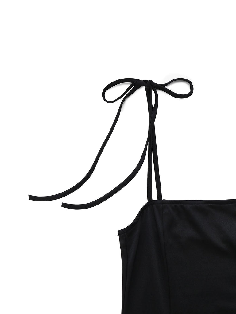 1960er Quadratischer Hals Bogen Kleid