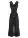 Schwarz 1950er Streifen Schulter-Bindung Gesmokt Taille Jumpsuit