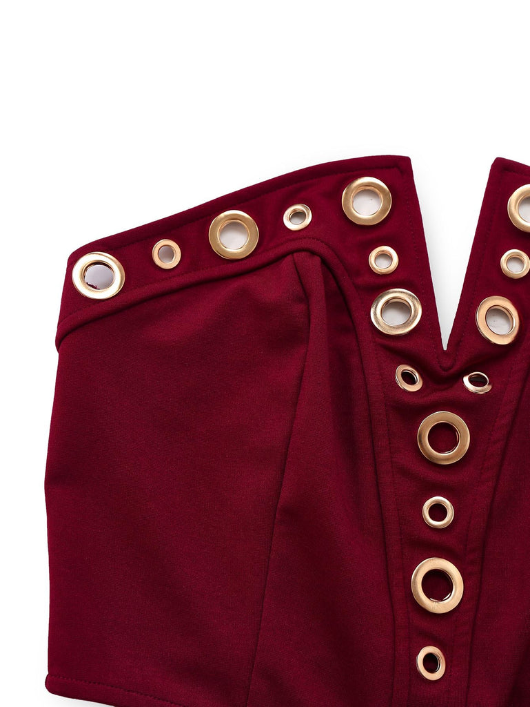 2PCS 1970er Trägerlos Metall Schnalle Punk Top & Hose