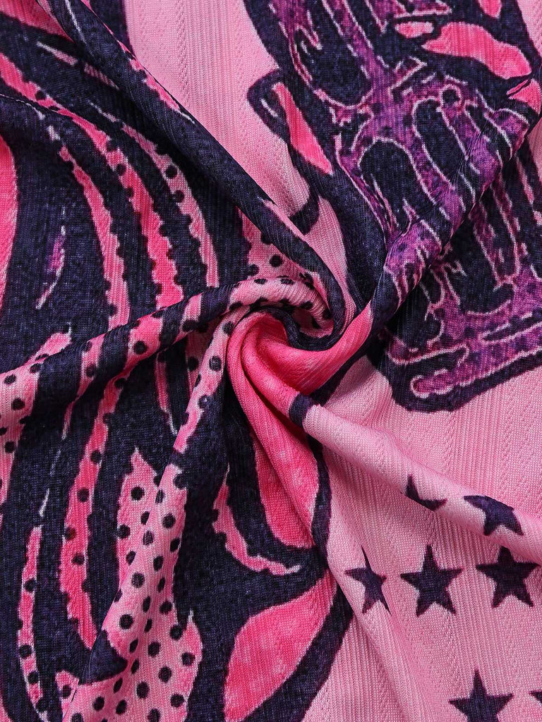 Rosa 2000er Slip Spitze Besatz Comic Druck Kleid