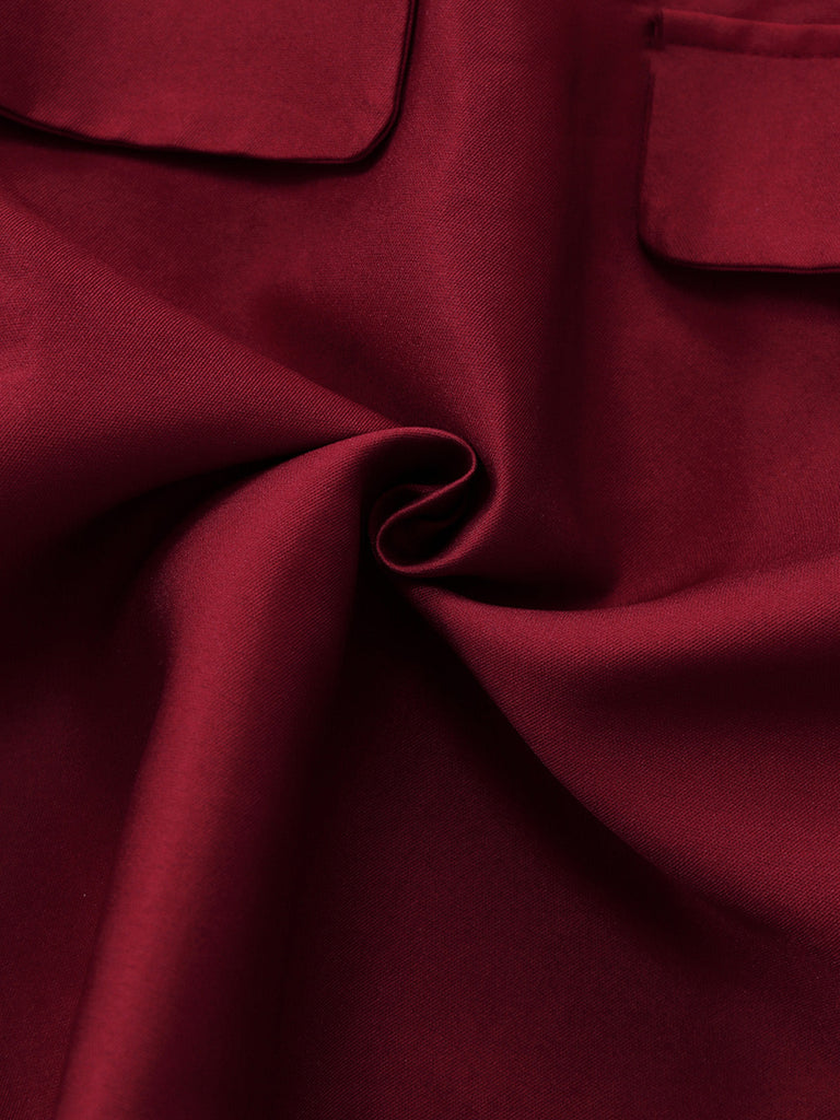 Weinrot 1960er Einfarbig 3D Blumen Kurz Kleid