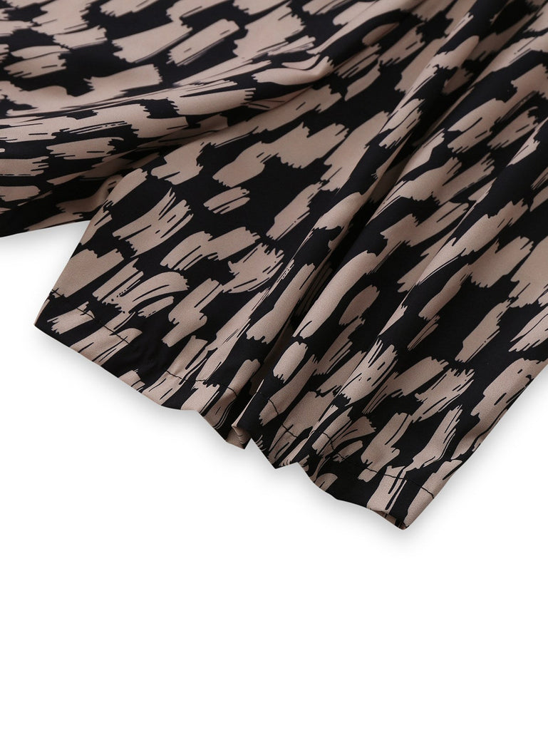 Braun 1940er V-Ausschnitt Leopard Satin Bindung Romper