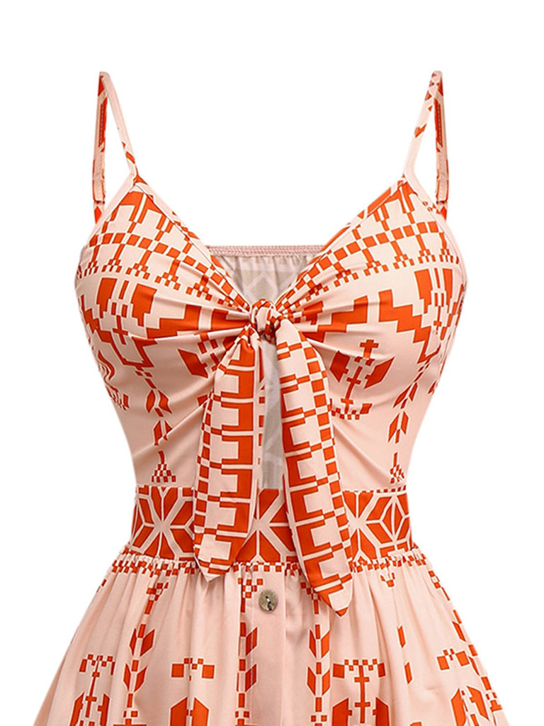 Orange 1940er Blumen Schnürung Hohl Kleid