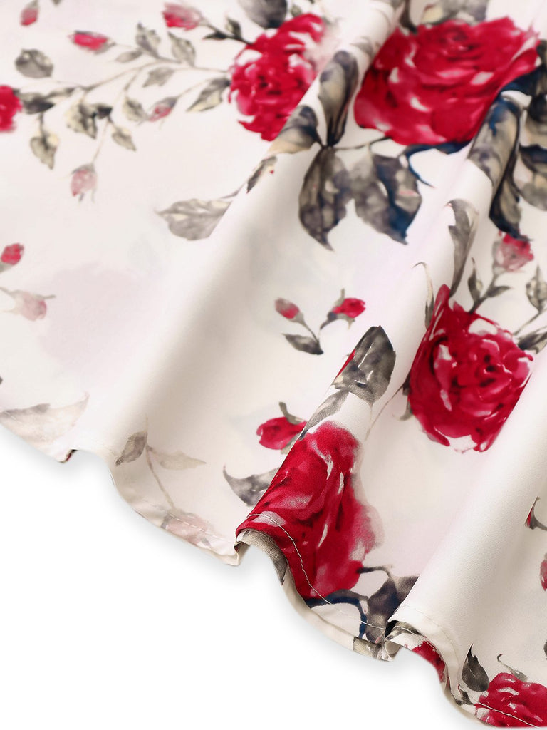 Weiß 1950er Rose Schnürung Swing Kleid