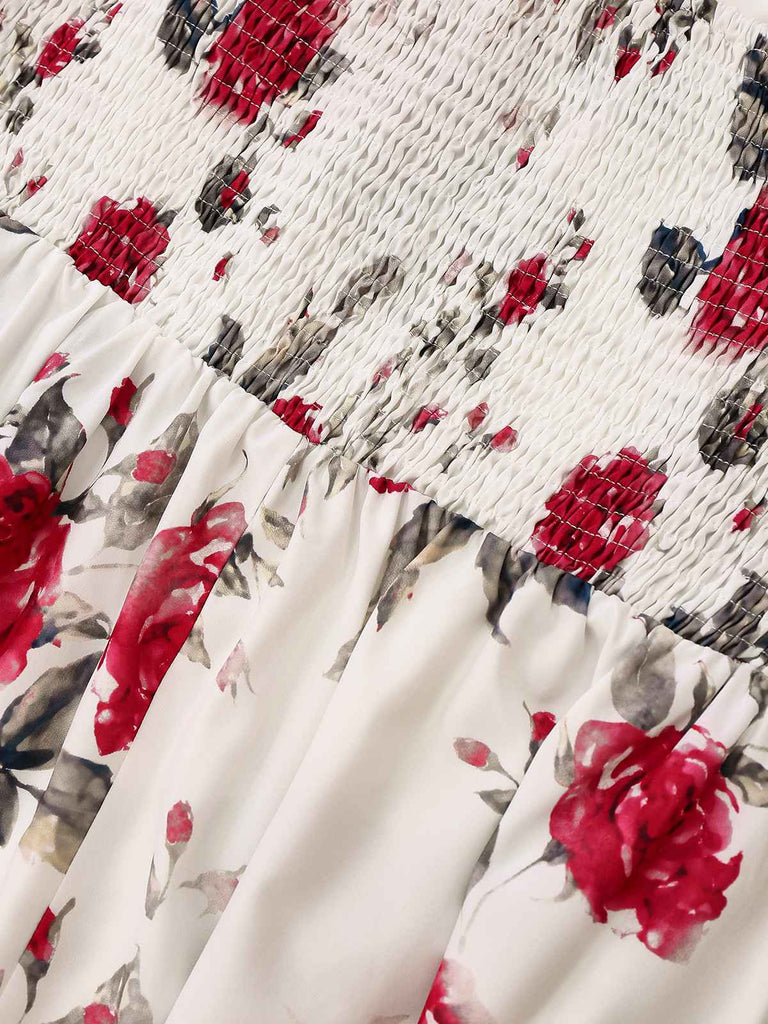 Weiß 1950er Rose Schnürung Swing Kleid