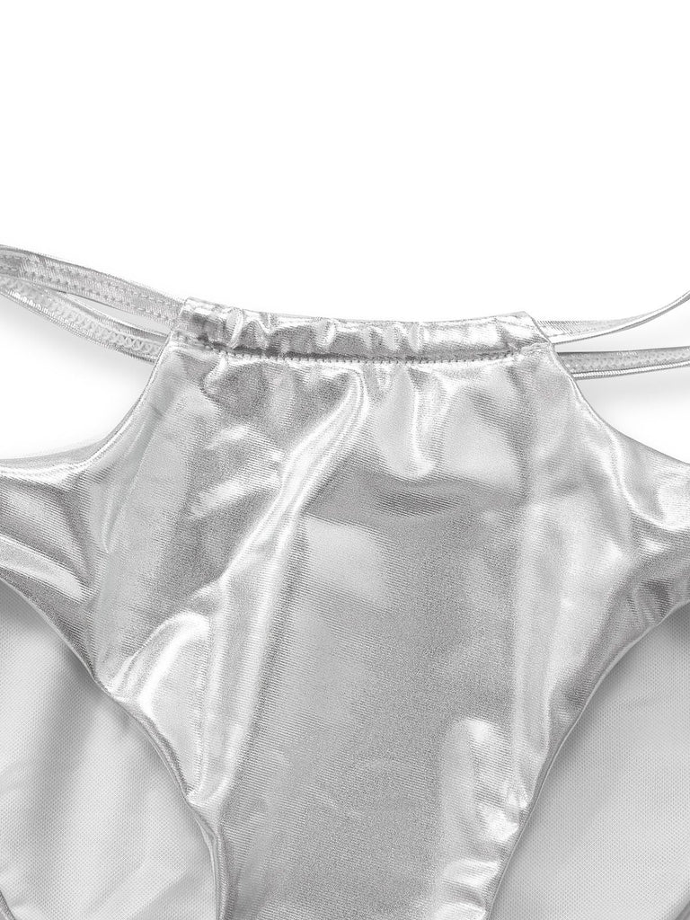 Silber 1970er Holographisch Pailletten Fransen Bikini Set