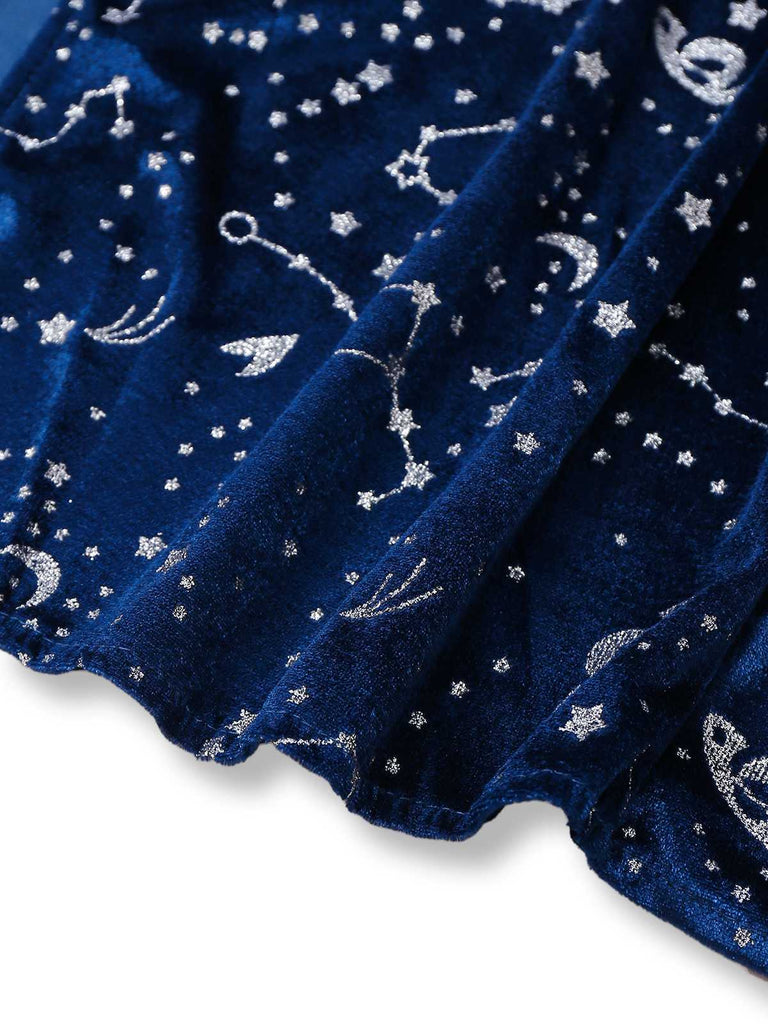 Blau 1970er Halloween Magician Cosplay Schlitz Kleid Mit Hut