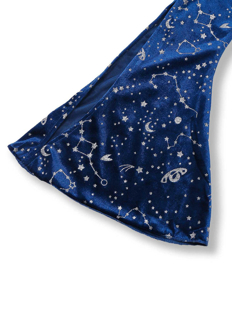 Blau 1970er Halloween Magician Cosplay Schlitz Kleid Mit Hut