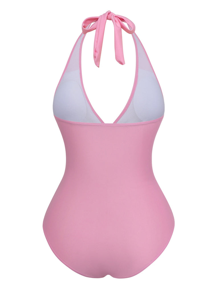 2PCS 1940er Tiefer V Halter Seestern Einteiliger Badeanzug & Cover-Up