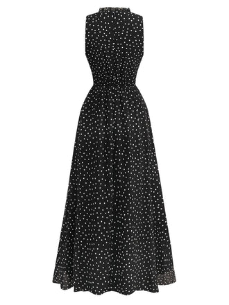Schwarz 1930er Polka Dots Chiffon Ärmellos Kleid
