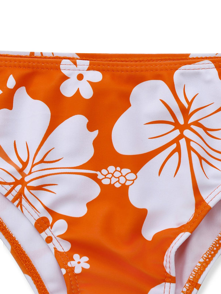 Orange 1970er Tropisch Blumen Halter Tankini Set