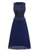 1960er Perle Taste Gürtel Ärmellos Plissiertes Kleid