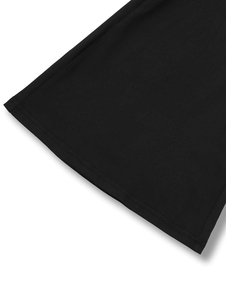 Schwarz 1970er Trägerlos Spitze Panel Ausgestellt Jumpsuit