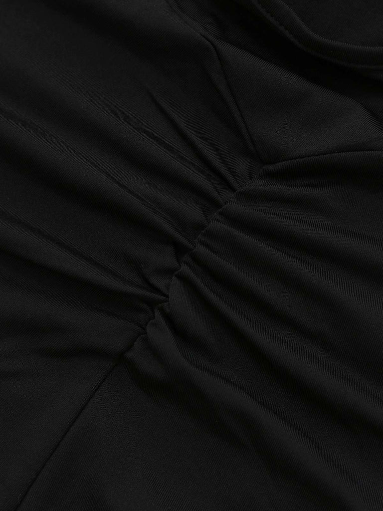 Schwarz 1970er Trägerlos Spitze Panel Ausgestellt Jumpsuit