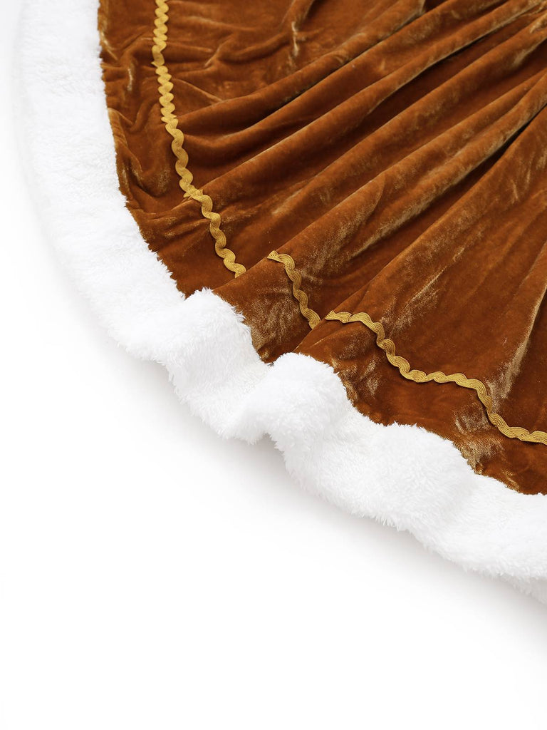 2PCS Braun 1940er Weihnachtselch Cape & Samt Kleid