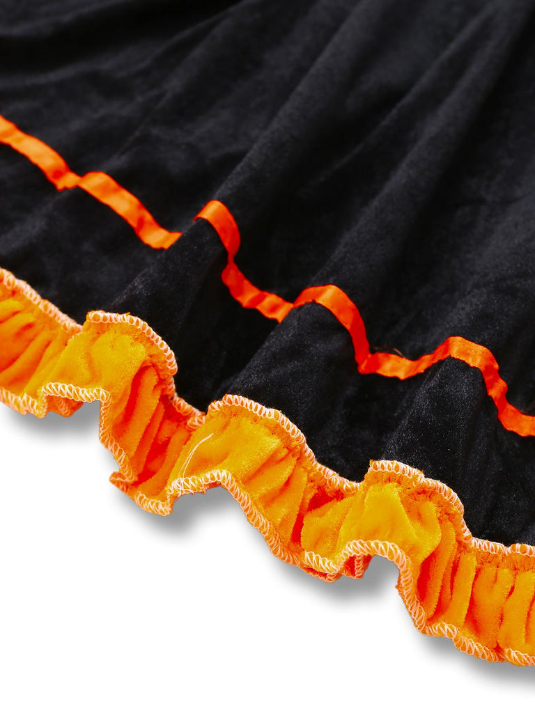 Schwarz 1940er Revers Bogen Patchwork Kleid