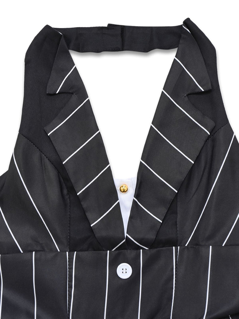 Schwarz 1960er Nightmare Before Christmas Jack Streifen Kleid