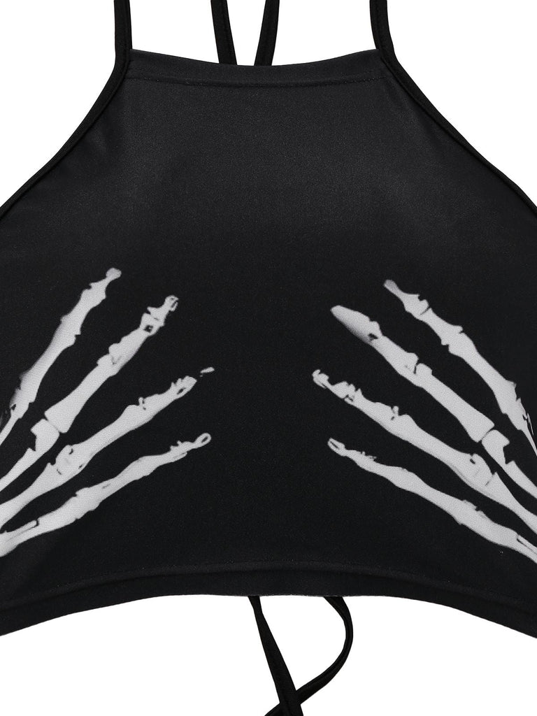 1950er Punk Halter Rückenfrei Schnürung Crop Top