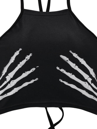 1950er Punk Halter Rückenfrei Schnürung Crop Top