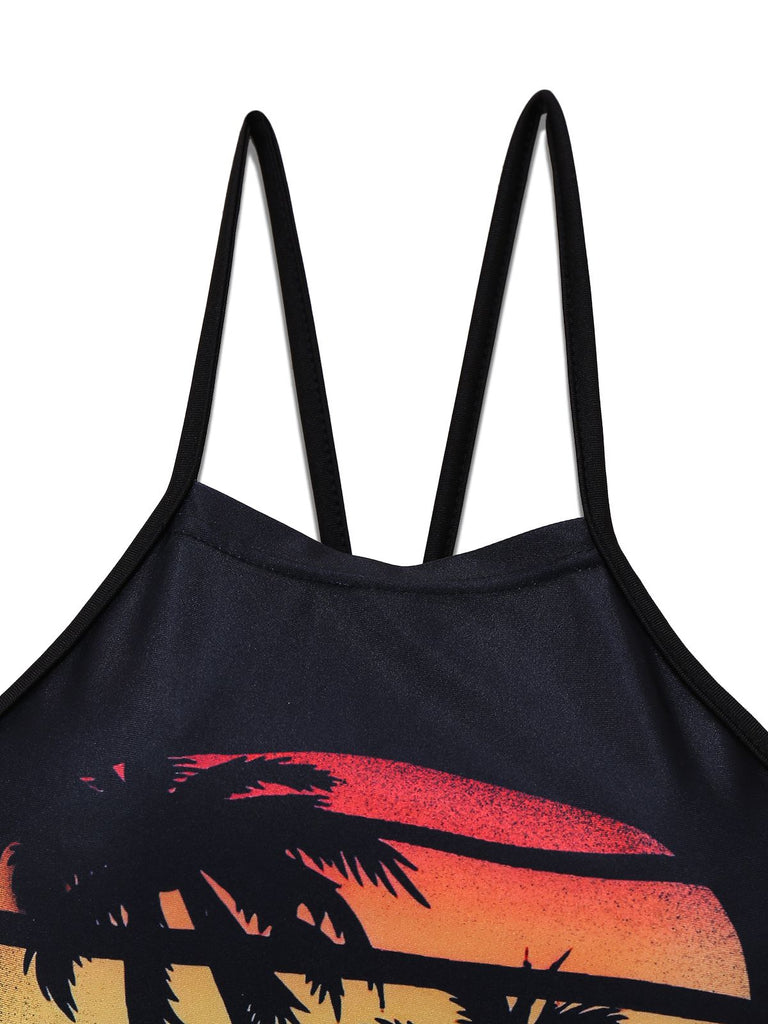 1950er Punk Halter Rückenfrei Schnürung Crop Top