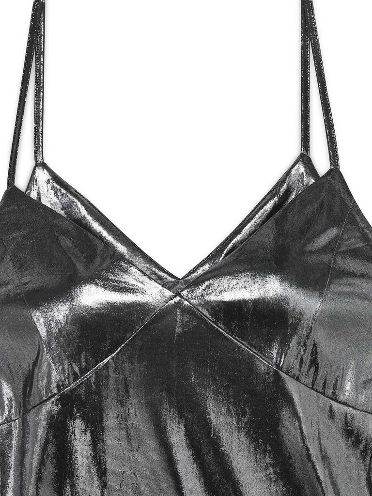 Silber 1930er Spaghetti Träger Meerjungfrau Kleid