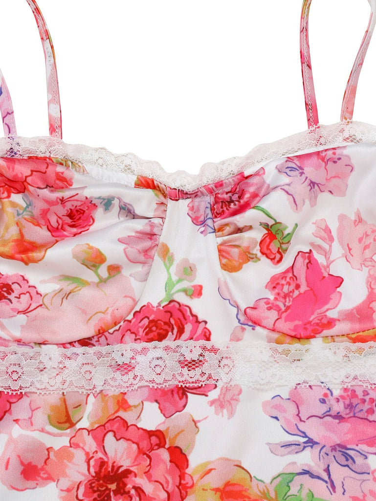 Rosa 1980er Blumen Druck Trägerlos Figurbetont Maxi Kleid