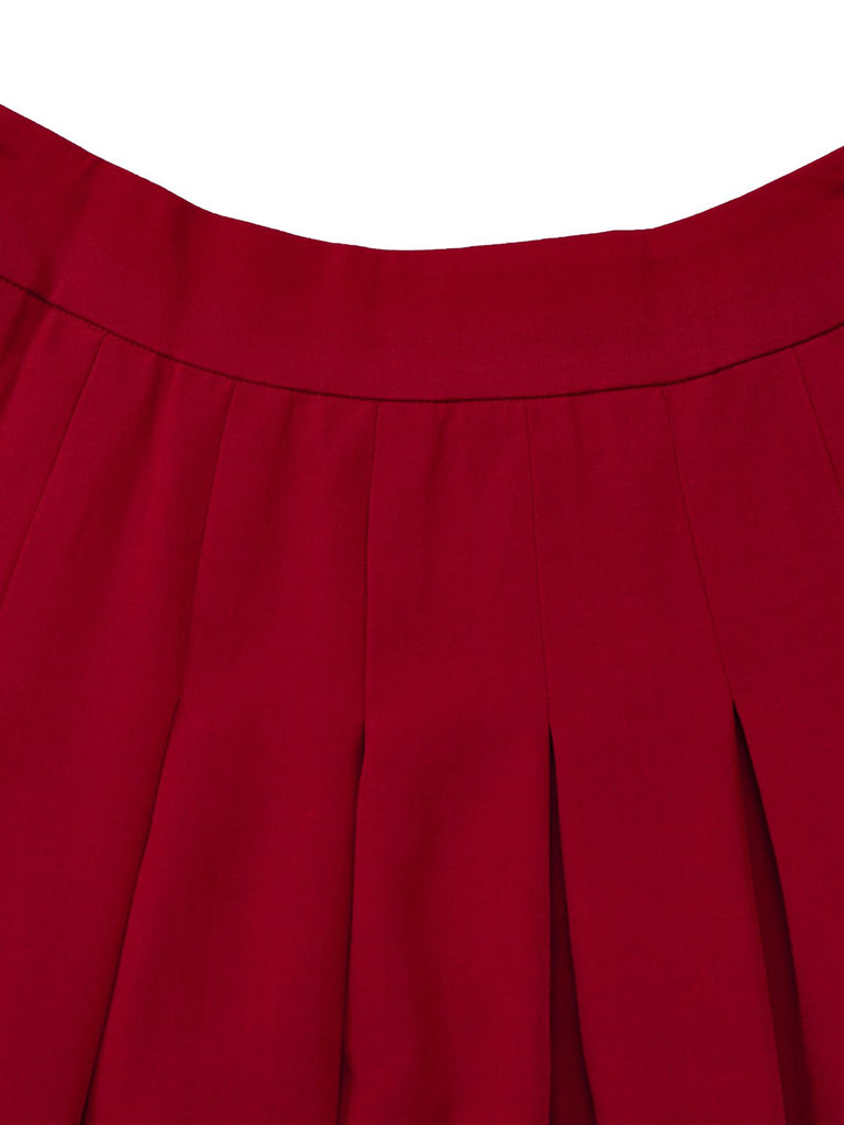 2PCS Rot 1940er Quadratischer Hals Ärmellos Weste & Rock