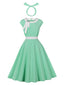 Grünes 50er Swingkleid mit Kappärmel und Schleife