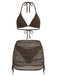 Kaffee 1940er Uni Halter Bikini Set & Häkel Cover-Up