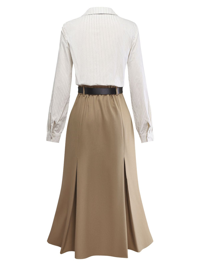 30er Kleid mit gestreifter Blusenpartie, Revers und abnehmbarer Krawatte