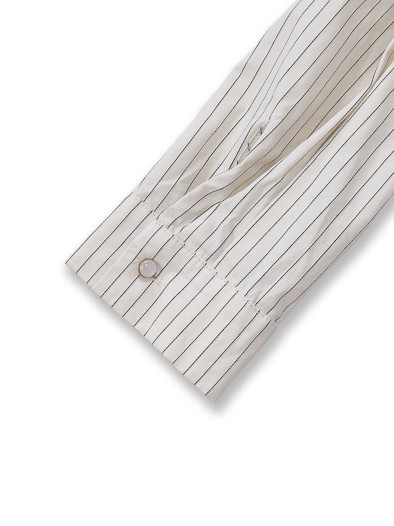 30er Kleid mit gestreifter Blusenpartie, Revers und abnehmbarer Krawatte