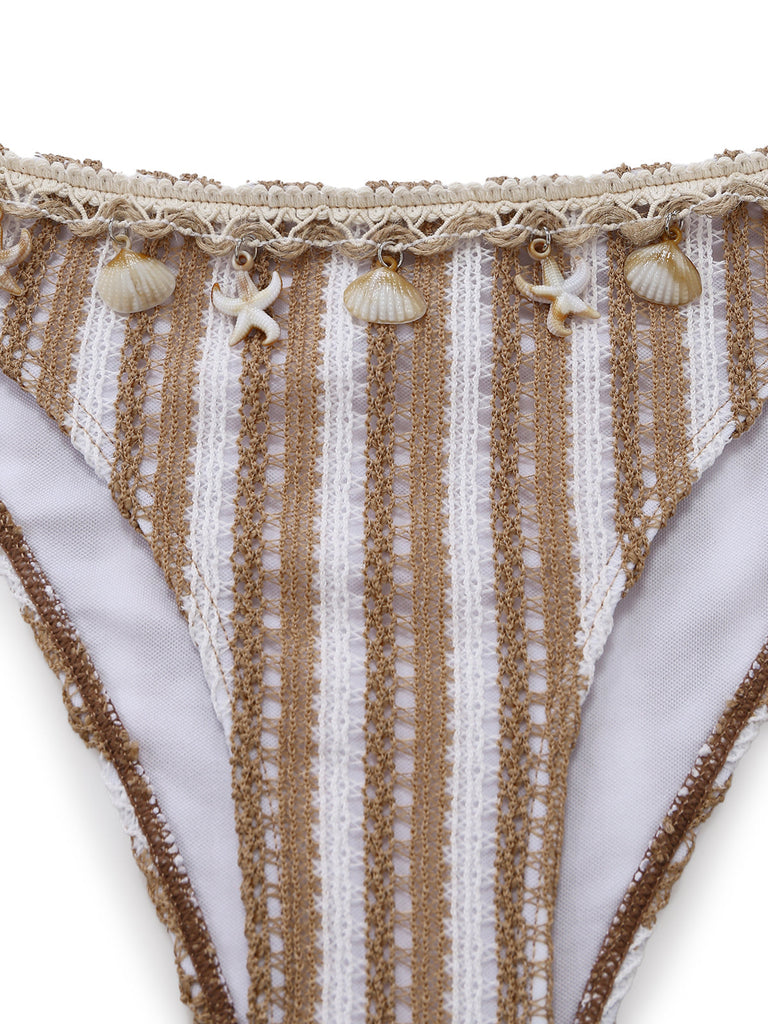 Khakies 50er Tankini-Set mit Streifen und Häkelarbeit