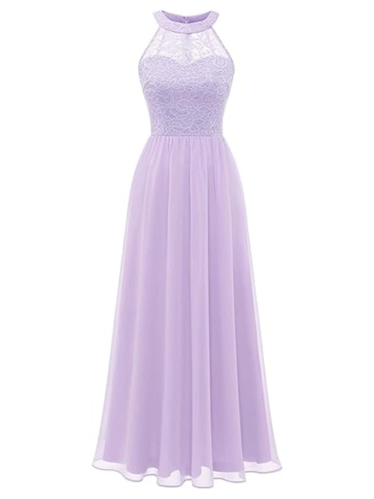 Lavendel 70er Elegant Kleid mit Neckholder und Abend