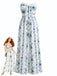 Blauer 70er Trägerloser Jumpsuit mit Blumen-Print und Breit