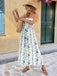 Blauer 70er Trägerloser Jumpsuit mit Blumen-Print und Breit