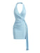 Blaues 60er Bodycon-Kleid mit rückenfrei und Strass