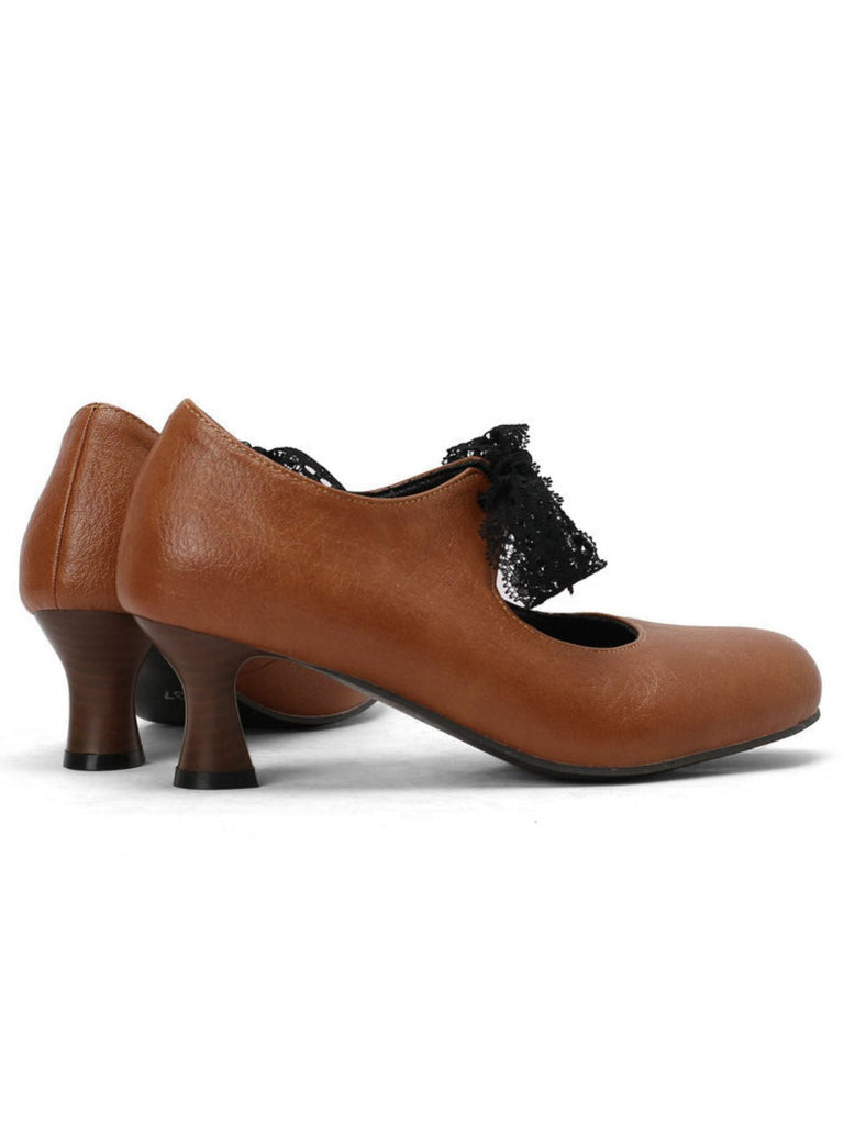 Retro Stage Vintage-Mary-Jane-Pumps mit zarter Spitzenschleife für elegante Anlässe.