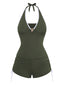 [Vorverkauf] Grünes 50er Tankini-Set mit Neckholder und Raffung