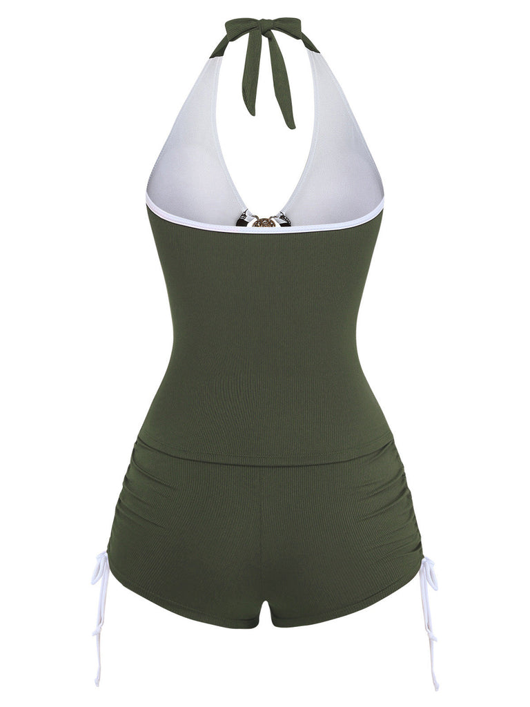Grünes 50er Tankini-Set mit Neckholder und Raffung