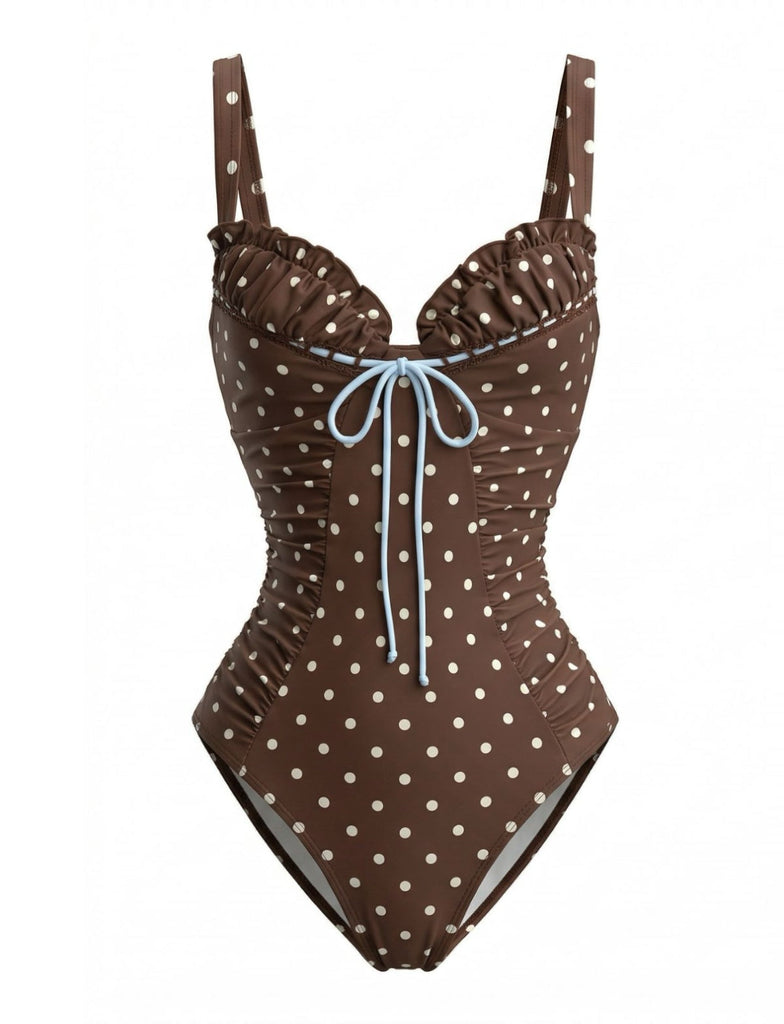 60er Badeanzug mit Polka-Dots und Farbblock