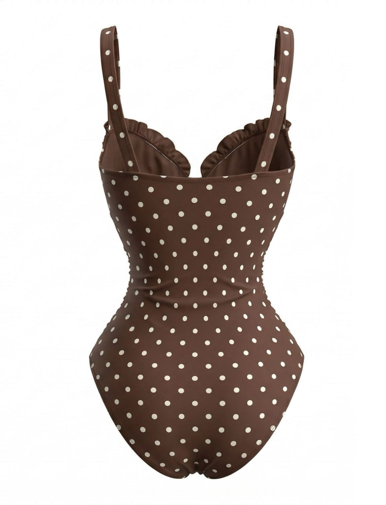 60er Badeanzug mit Polka-Dots und Farbblock