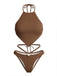 Braunes 60er Bikini-Set mit Neckholder und gerippt