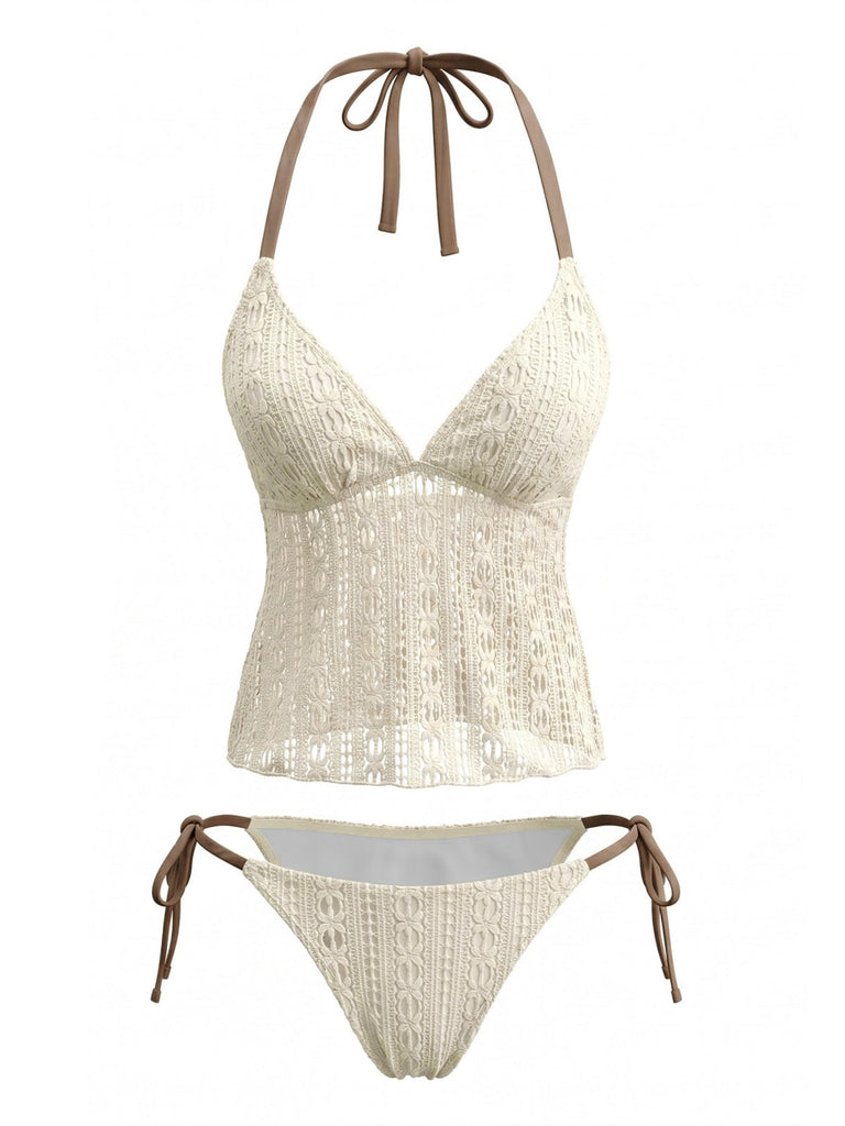 Hellgelbes 50er Tankini-Set mit Neckholder