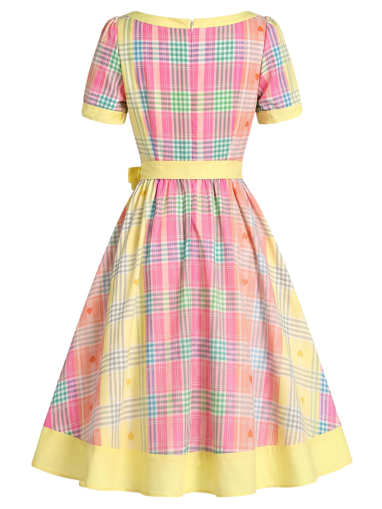 Hellgelbes 50er Kleid mit Eckiger Ausschnitt und Herz