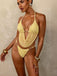 Hellgelber geraffter Bikini im Stil der 1980er Jahre – Vintage-Mode, Retro-Stil