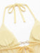Hellgelber geraffter Bikini im Stil der 1980er Jahre – Vintage-Mode, Retro-Stil